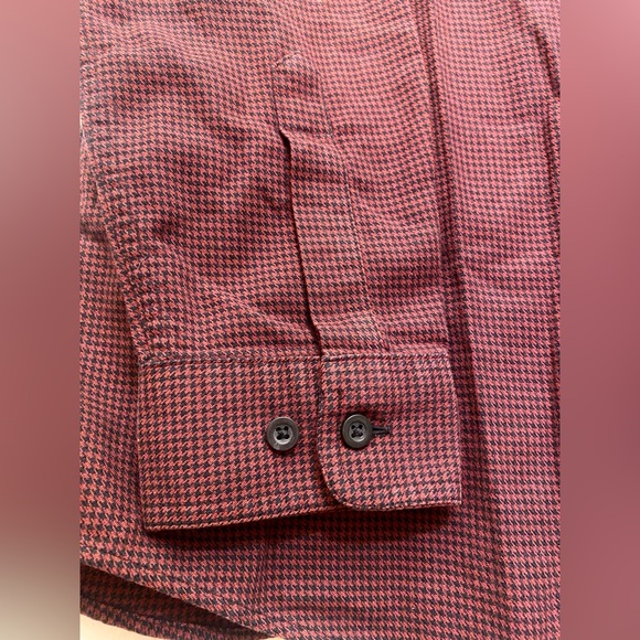 L.L. Bean Men Slightly Fitted Red Black Houndstooth Button Up Flannel Large Tall - Picture 3 of 7